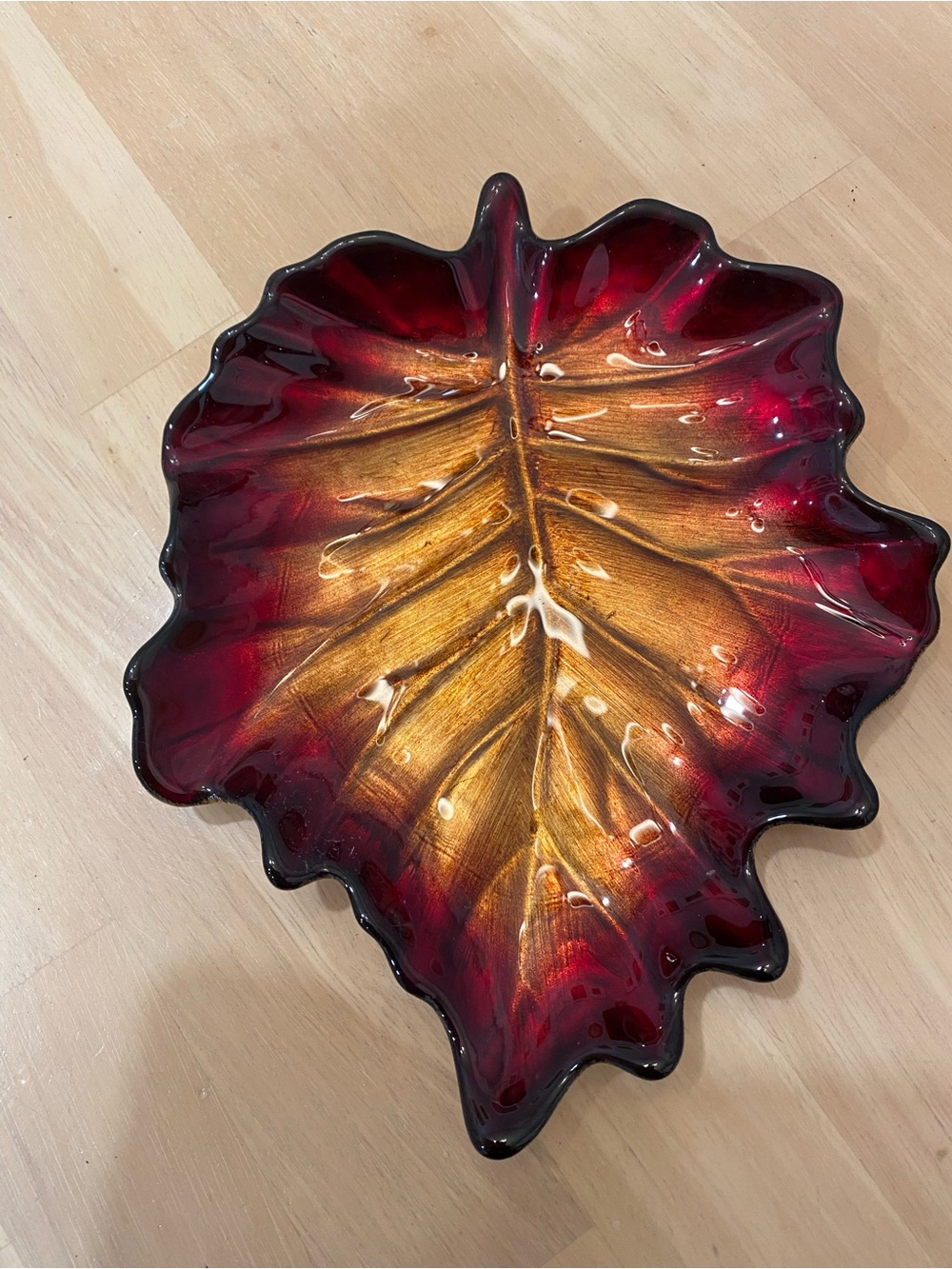 Decorative Leaf-Shaped Glass Dish.